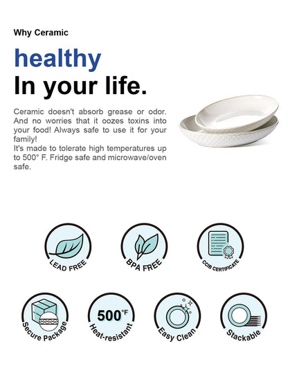 LE TAUCI Ceramic Serving Bowls Set of 2, Large Oval Serving Dishes for Entertaining, 11.8 & 13.7 Inch Salad Bowl for Kitchen Counter, Fruit Bowl, Pasta Bowls, Microwave and Dishwasher Safe - White