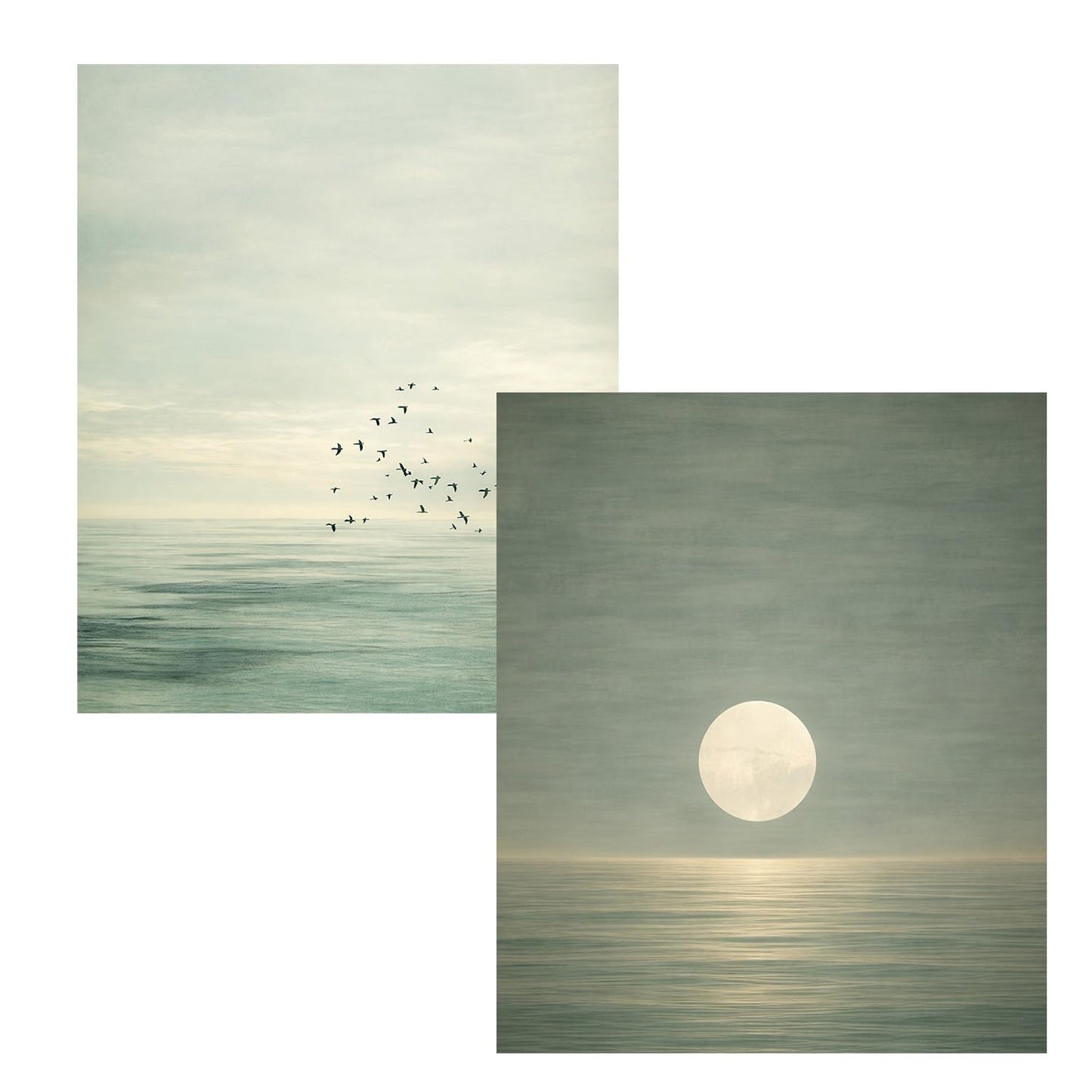 FUHYGU Diamond Painting Kits 2 Pack 9.8x11.8 Inches – Minimalist Ocean & Moon Seascape with Birds, DIY Full Drill Diamond Art for Adults Beginners, Aesthetic Coastal Wall Decor Home Gift