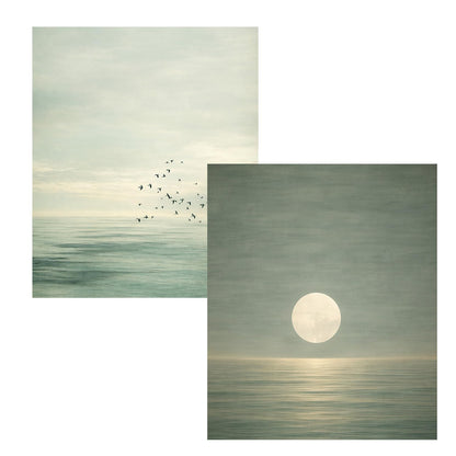 FUHYGU Diamond Painting Kits 2 Pack 9.8x11.8 Inches – Minimalist Ocean & Moon Seascape with Birds, DIY Full Drill Diamond Art for Adults Beginners, Aesthetic Coastal Wall Decor Home Gift
