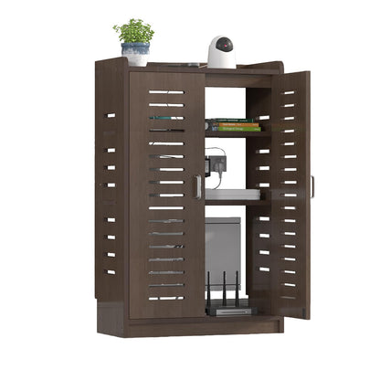 Large WiFi Router Cabinet 20''x31''x10'' Floor Standing Modem Organizer with Cable Management, White Electronics Enclosure for Power Strips & Network (Brown)