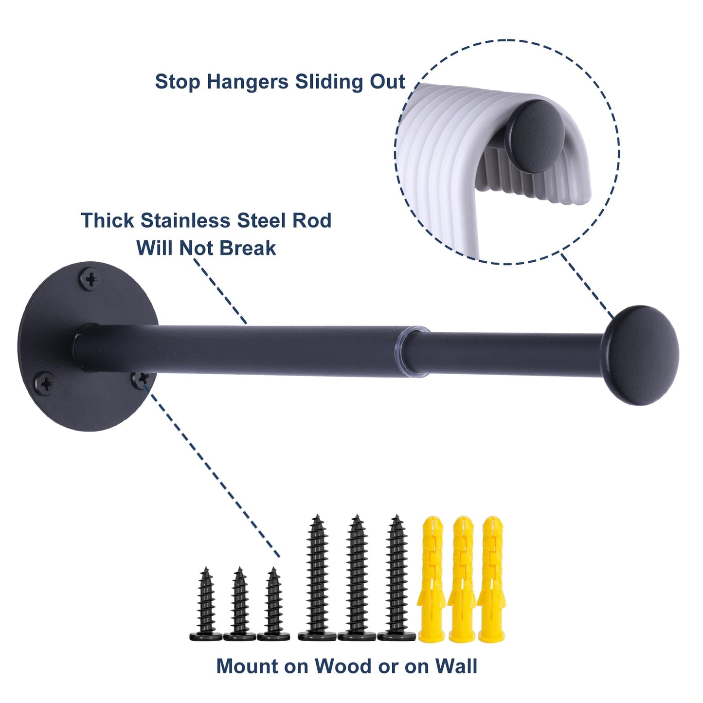 JAZBREY 2 Pack Retractable Hanger Holder for Laundry Room, Wall Mount Organizer Rack for Lightweight Clothes, Space Saving Laundry Hook Rod, Keep Empty Hangers Handy, Black