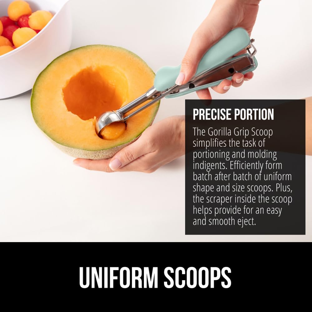 GORILLA GRIP BPA-Free 304 Stainless Steel Cookie Scoop, 1 TBSP Scooper #60, Soft Grip Handle, Easy Food Release, Create Even Portions, Multipurpose Kitchen Melon Baller, Meatball Spring Scoops, Mint