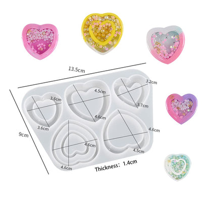 FineInno Heart Shaker Resin Molds,Hollow Heart Epoxy Resin Molds,Jewelry Molds for Epoxy Resin DIY Quicksand Pendant, Necklace,Craft Making