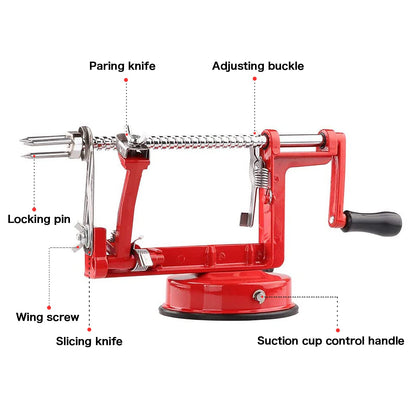Apple Peeler, Slicer Corer Potato Peelers 3 In 1, Stainless Steel Heavy Duty Suction Cup Base And 7 Extra Blades (Red)