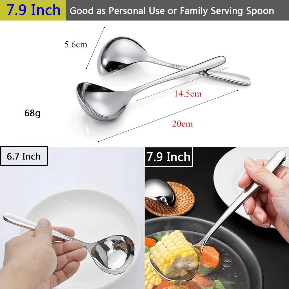 18/8 Stainless Steel Deep Pho Noodle Spoons, Large Serving Spoon, Mini Ladle, 7.9 inch