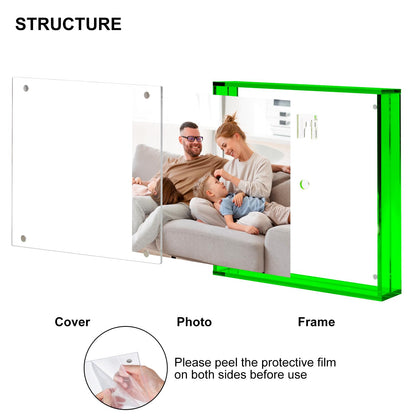 10x10 Picture Acrylic Glass Frame Green Clear Floating Photo Frames for Art Print Wall-Mountable, Individual Tabletop, Shelf and Desk, Decorative Art Design, Home Décor (Art Deco, Emerald Green, 10X10)