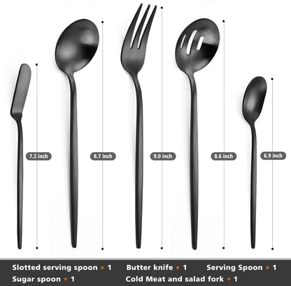 LAZAHOME 5-Piece Matte Black Serving Utensils Set, Stainless Steel Flatware for Dinner Parties, Dishwasher Safe