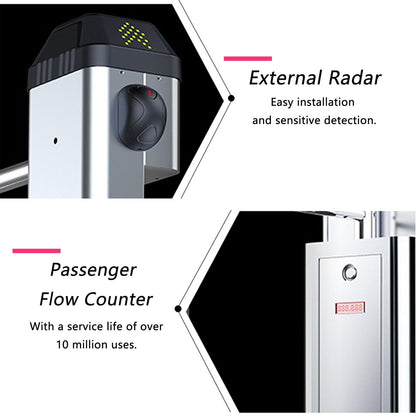 Jiayiyoux Public Entrance Automatic Turnstile with Radar Sensing, Automatic Swing Gate, 90° Swing Gate for Stores, Featuring Reverse Alarms & LED Indicators,Black