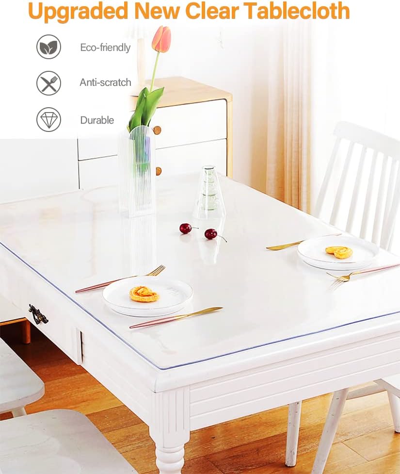 VeeCano 18X48 Inch 1.5mm Thick Multisize Clear PVC Table Cover Blotter Protector Rectangular Plastic Tablecloths Desk