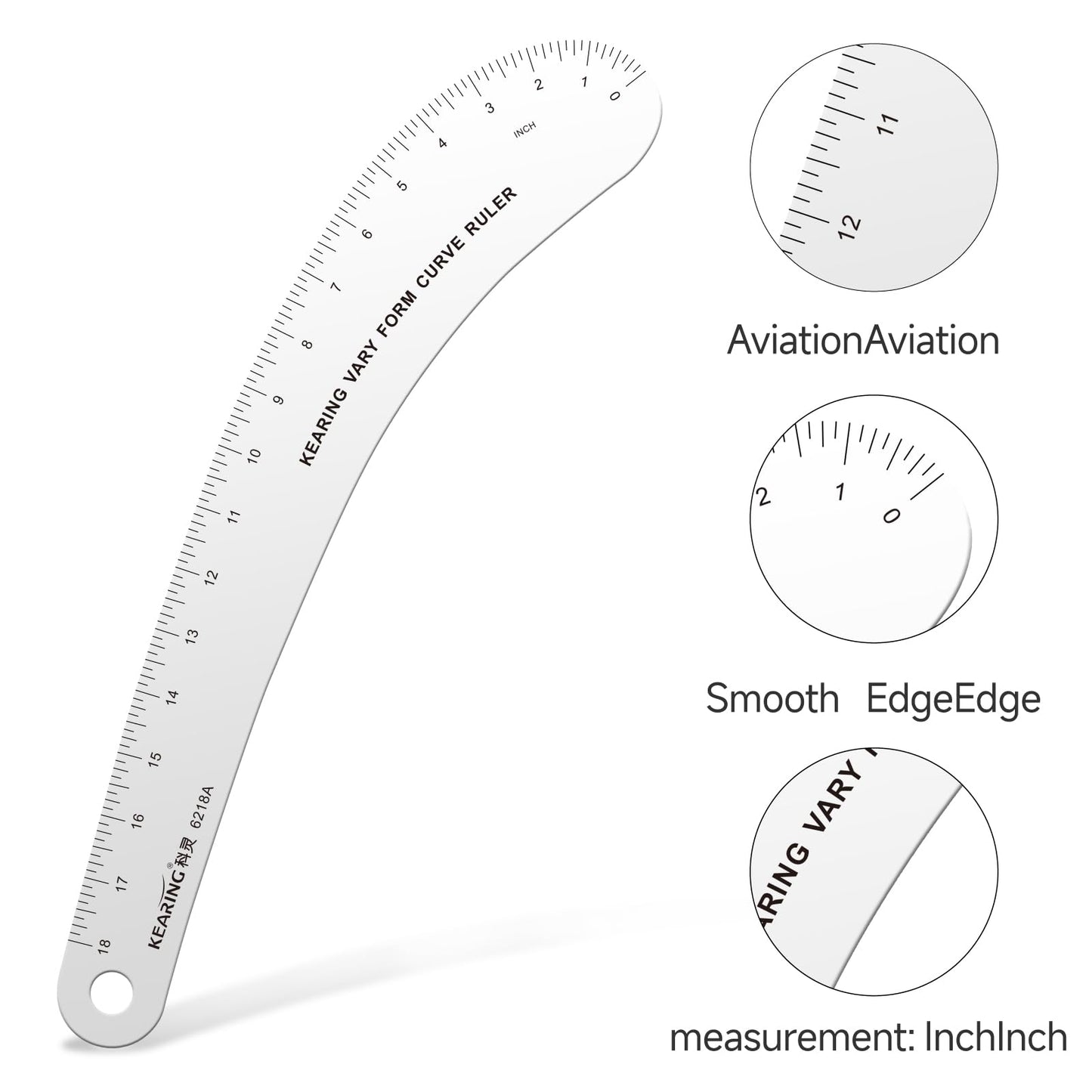 Kearing 18 inch French Curve Ruler, Hip Curve Ruler for Pattern Making, Vary Form Curve Ruler Aviation Quality Aluminum Fashion Designer's Ruler for Sewing, Quilting, Design