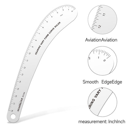 Kearing 18 inch French Curve Ruler, Hip Curve Ruler for Pattern Making, Vary Form Curve Ruler Aviation Quality Aluminum Fashion Designer's Ruler for Sewing, Quilting, Design
