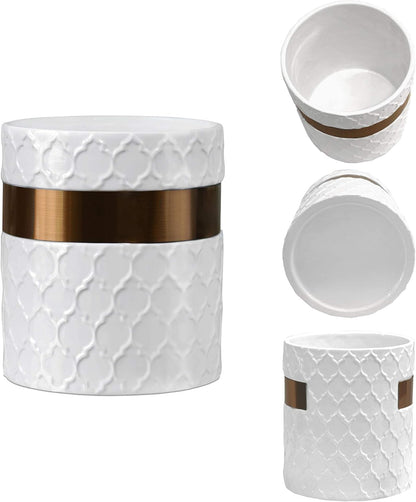 Home Acre Designs Large Ceramic Farmhouse Kitchen Utensil Holder, White/Copper Countertop Crock