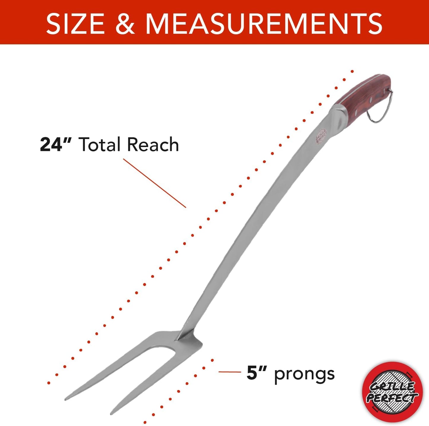 Grill Fork 24-inch Super Long - Premium Hardwood Handle, Large Stainless Steel Tines for BBQ and Grilling