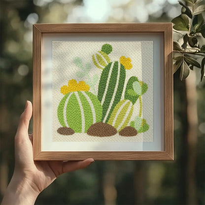 Doodlream Cartoon Cactus DIY Punch Needle Embroidery Kit for Adult Beginner, 9.4" Cactus Punch Stitching Craft Set for Starter with Frame, Fabric Pattern, Threader, Yarn, Pinch Needle