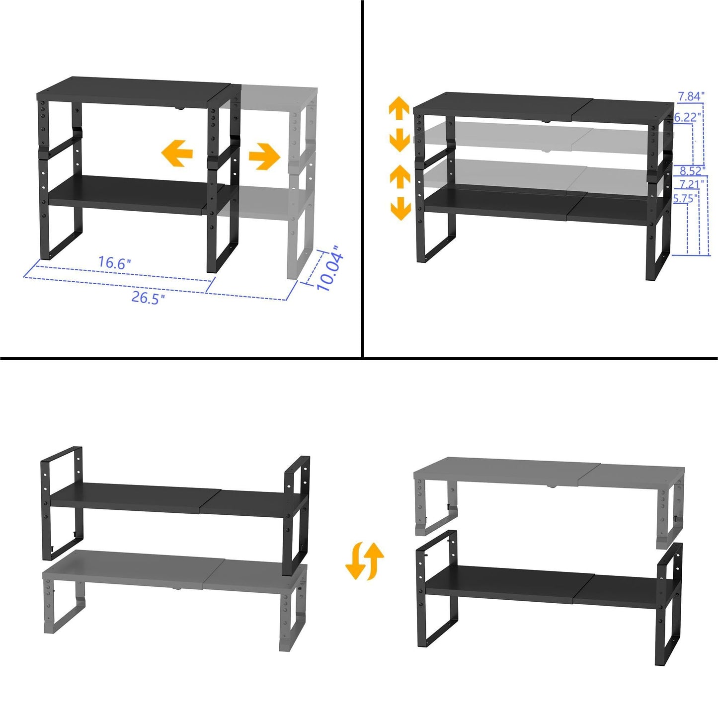 Jojocross Expandable,Stackable Spice Rack,Seasoning Organizer and Storage,Spices Jar Racks for Cabinet,Countertop, Metal Pantry, Cupboard,Laundry Storages,Heavy Duty(2 PACKS/MEDIUM/BLACK)