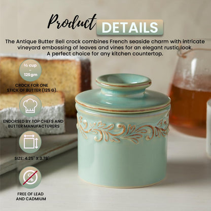 Butter Bell - The Original Butter Bell crock by L Tremain, a Countertop French Ceramic Butter Dish Keeper for Spreadable Butter, Antique Collection, Sea Spray