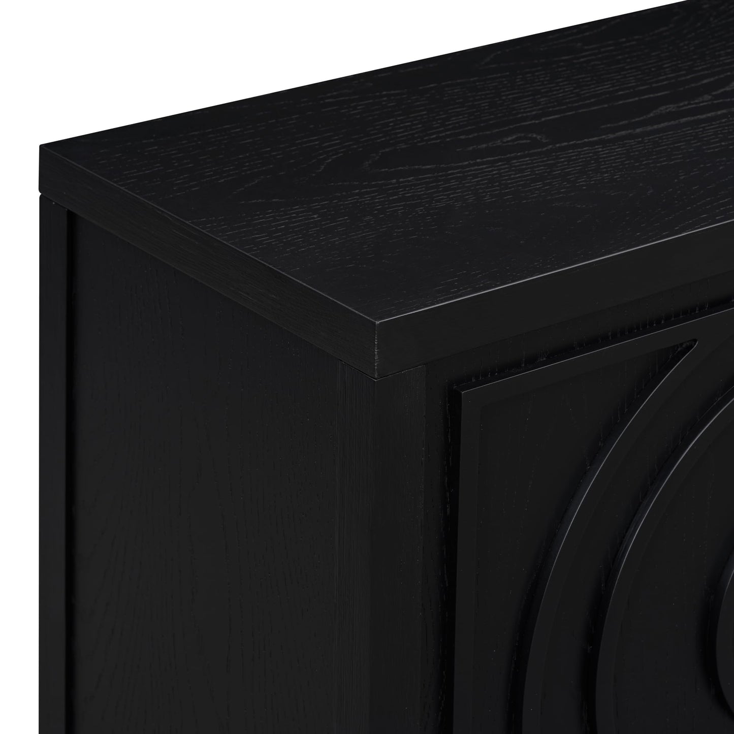 Jintop Retro Sideboard with Circular Groove Design Round Metal Door Handle,Wooden Buffet Cabinet,W/Adjustable Shelves & Open Countertop,for Entrance Living Dinning Room,Black