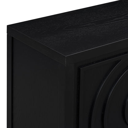 Jintop Retro Sideboard with Circular Groove Design Round Metal Door Handle,Wooden Buffet Cabinet,W/Adjustable Shelves & Open Countertop,for Entrance Living Dinning Room,Black