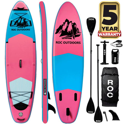 Roc Inflatable Stand Up Paddle Board 10' 6" with Premium SUP Paddle Board Accessories, Wide Stable Design, Non-Slip Comfort Deck for Youth & Adults (Pink)