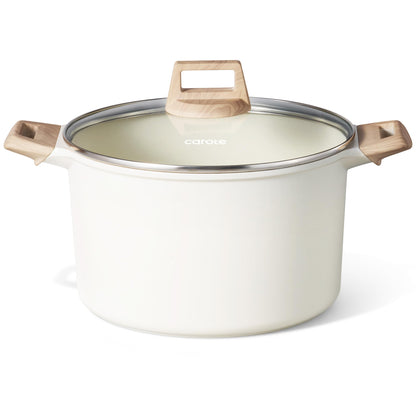 CAROTE 8 Qt Nonstick Stock Pot with Lid Soup Pot, 8 Quart Casserole with Lid, Easy to Clean Non Stick Cooking Pot Cookware PFOA Free, White Granite