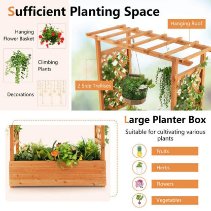 Wooden Raised Garden Bed Planter, Outdoor Planter Box with Trellis, Cedar Garden Planter with Climbing Frame, Patio Vertical Plant Growing Bed, Decorative Outdoor Plant Support Box