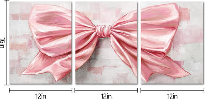 12x16inchx3Pieces HOMEOART Bow Painting Canvas Print Bow Picture Bathroom Decor Bedroom Wall Decor Framed (Pink)