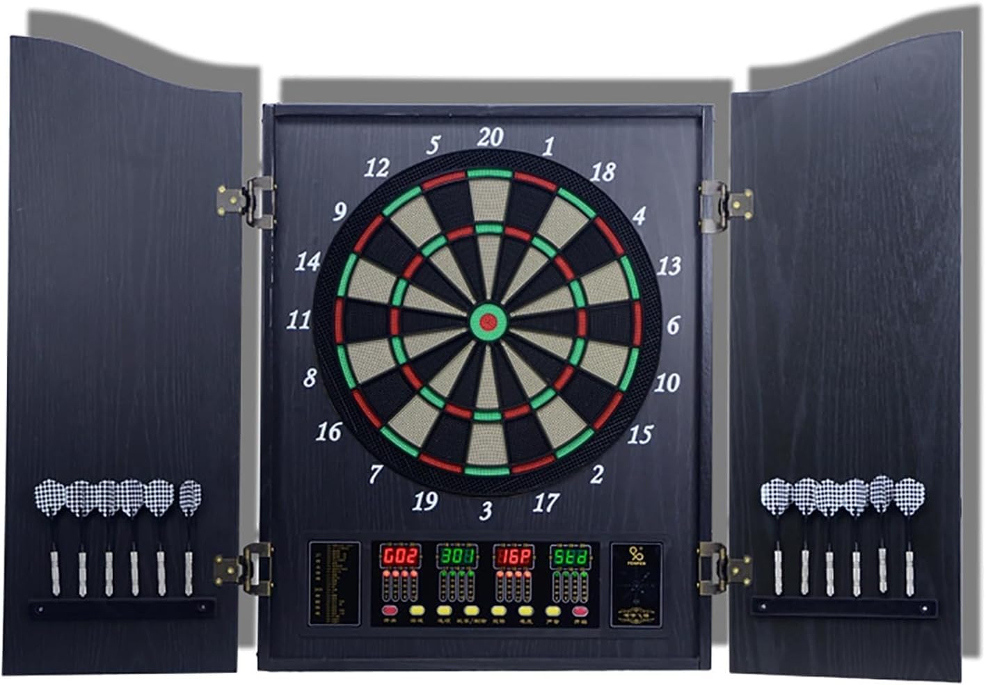 Electronic Dartboard Cabinet Set, Double Wood Door Panel Electric Darts Machine, Multiple Styles Smart Dartboard Darts Game with LED Display for Parties and Game Nights. ﻿