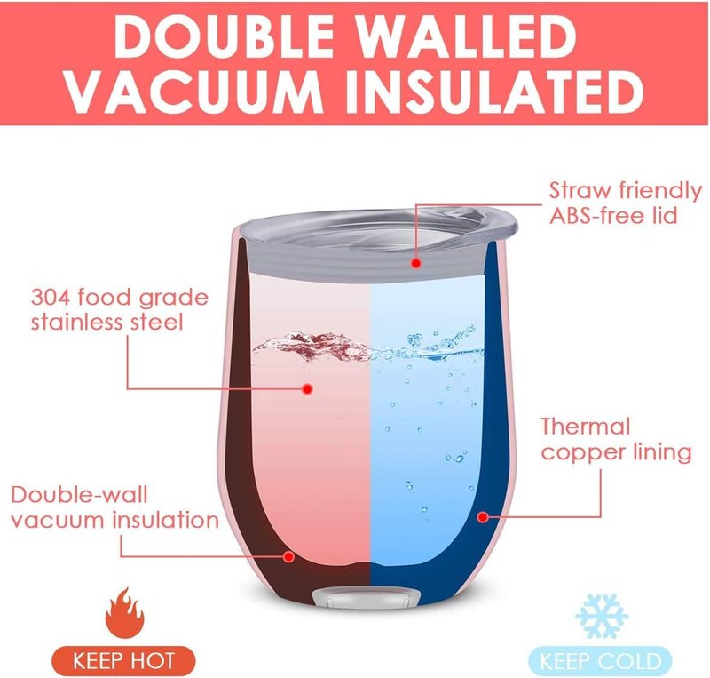 Deitybless 12oz Wine Tumbler with Lid With straw Stainless Steel Wine Tumbler Cups Double Wall Vacuum Insulated Travel Mugs Stemless Cup 16 Pack