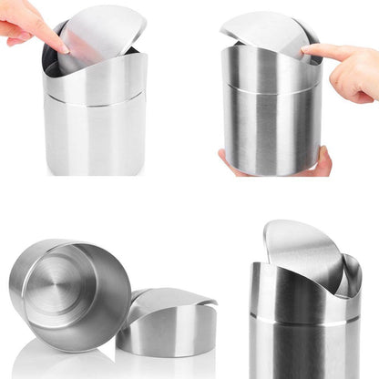 2 Packs Countertop Set, 1.5 0.40 ZHOUWHJJ Mini Brushed Stainless Steel Swing Lid Trash Can Come with Trash Bag, L /