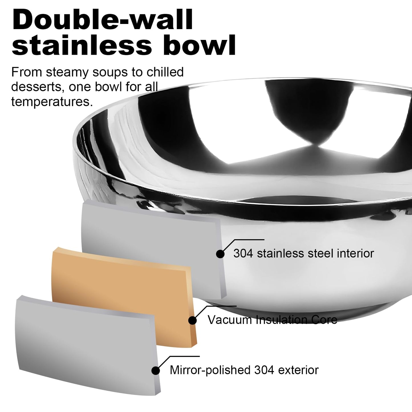 LANGMINGDE 304 Stainless Steel Pasta Bowls, 47oz Double Walled Insulated Soup & Salad Bowls Unbreakable, 8.7" Large Cereal/Ramen/Udon/Noodle/Pho Bowl Plates with Spoons & Forks, Dishwasher Safe