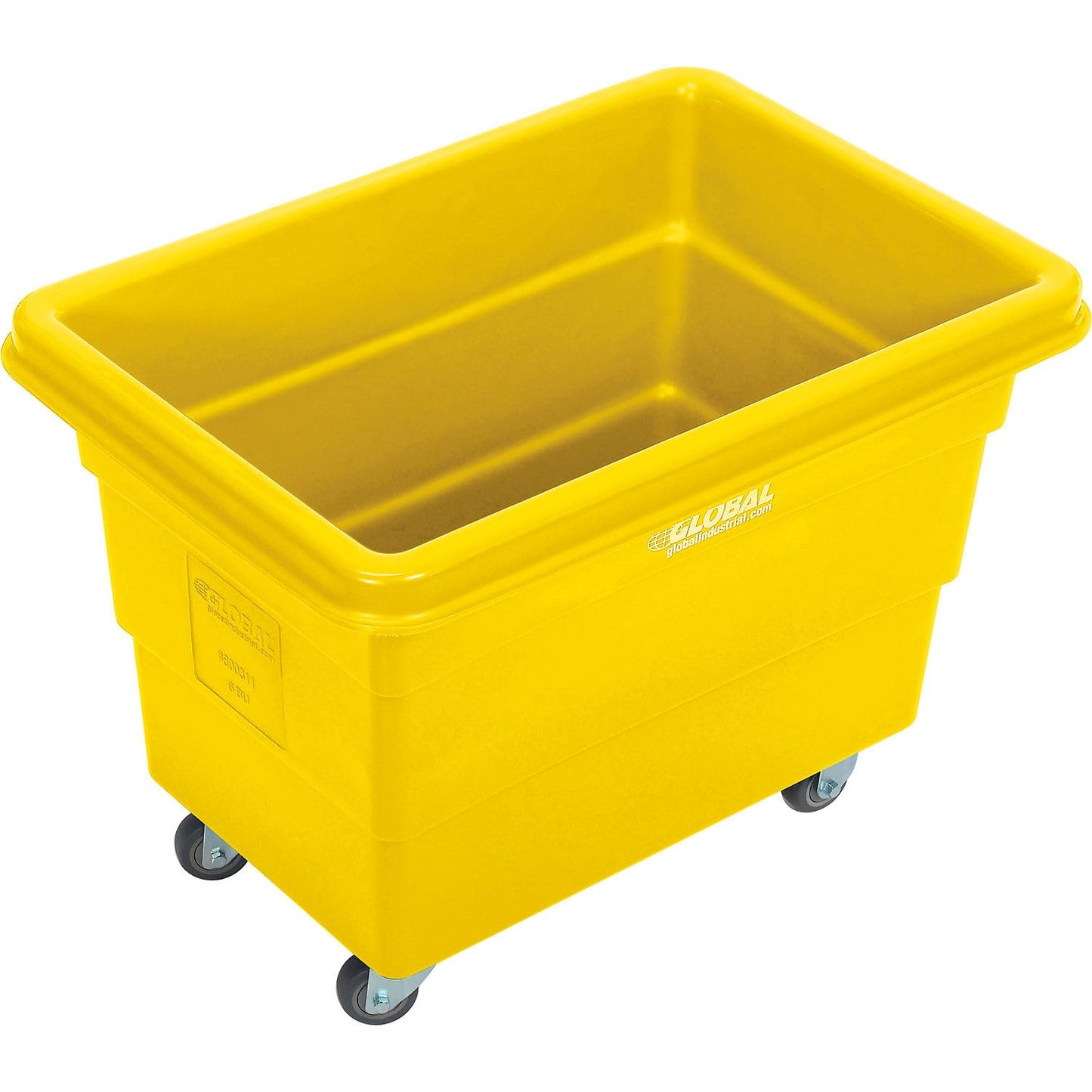 Global Industrial 6 Bushel Plastic Bulk Box Truck, Direct Mount Base, 500 lbs. Capacity, 3" Non-Maring Rubber Casters, Yellow, 33-2/5"L x 23" W x 24-1/2"H
