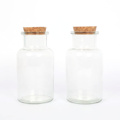 Magic Season Decorative Glass Bottles with Cork Stoppers (250 ml Wide Mouth Round Bottles/Set of 2)