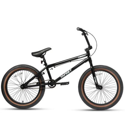 cubsala Freestyle BMX Bike, 20 Inch Yaphet Bicycle for Teen Beginner and Adult Riders, Bike with Hi-Ten Steel Frame, Black with Brown Tire