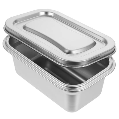 Amosfun Stainless Steel Ice Cream Container 6.69 X 4.33 X 2.75 Inch Sealed Household Freezer Storage Box Multi-Function Fridge Food Container