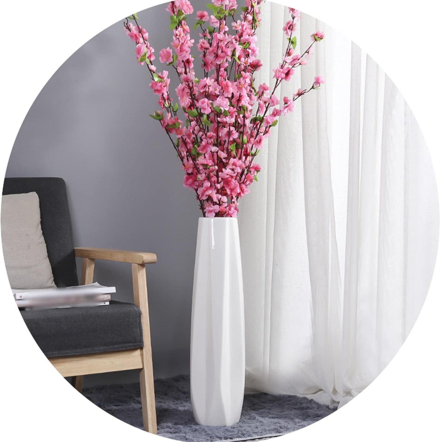 FKTHYO Floor vase Accessories Large Floor Vase,White Ceramic Vase,Handcrafted,Sophisticated Vessel for Decorative Branches and Dried Flowers (White 61cm)