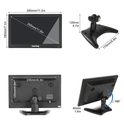 Suprlipy 12 inch FHD Small IPS Monitor LCD Display Screen 1920x1080 60Hz 16:9 with BNC VGA AV Input Built-in Lounspeakers for CCTV Security Camera DVR PC RasPi