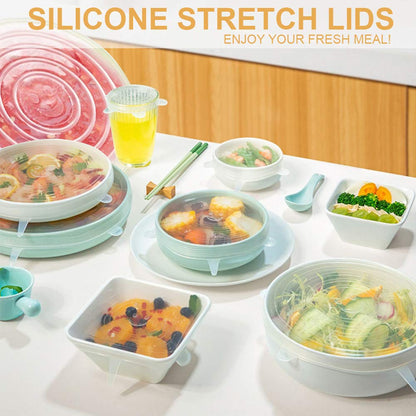 LELE LIFE 4 Pack Same Size Silicone Stretch Lids, Thicker Reusable Sturdy Silicone Container Cover, Expandable Food Storage Covers, Dishwasher and Freezer Safe, 8.07in(20.5cm)