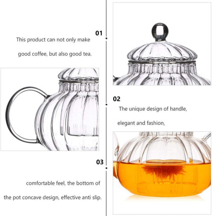Glass Teapot with Infuser, Loose Leaf and Blooming Tea Maker, Stovetop Safe Kettle