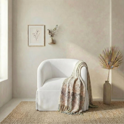 Swivel Accent Chair, 360 Degree Performance Fabric Armchair Modern Barrel Chairs Armchair for Living Room Bedroom Home and Office,Cream White
