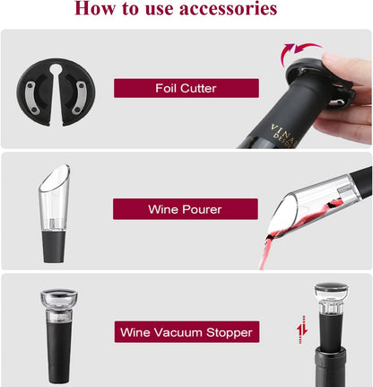 Electric Wine Bottle Opener, Battery Operated Cork Opener with Foil Cutter, Automatic Corkscrews Wine Opener Kit