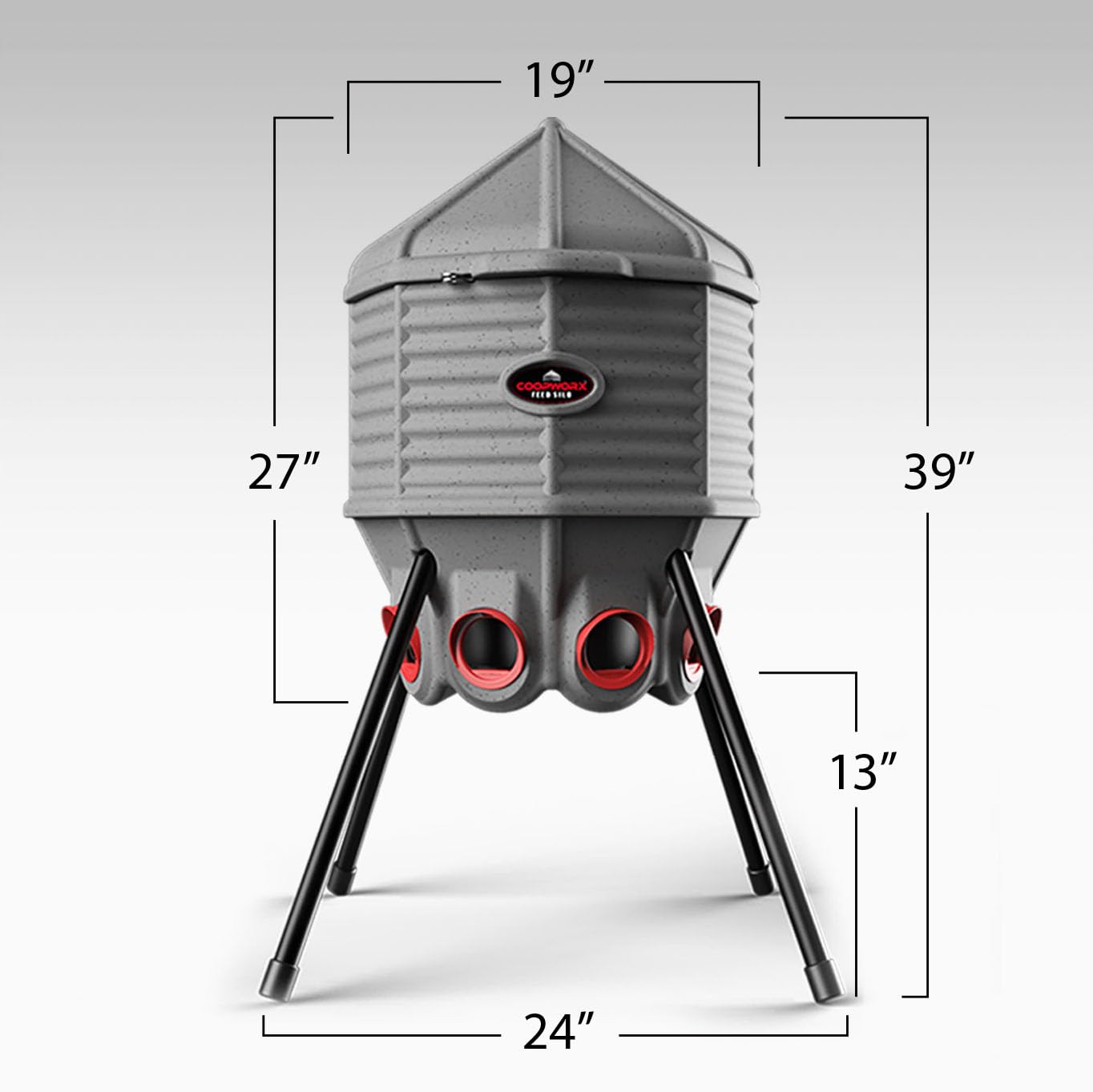 CoopWorx Poultry Feeder - 80 lb Capacity - Adjustable Height - UV Stable - Weather Resistant - 8 Feed Ports - Silo Shaped Design - Rust-Proof - Intended for Chickens/Ducks/Turkeys - Made in USA