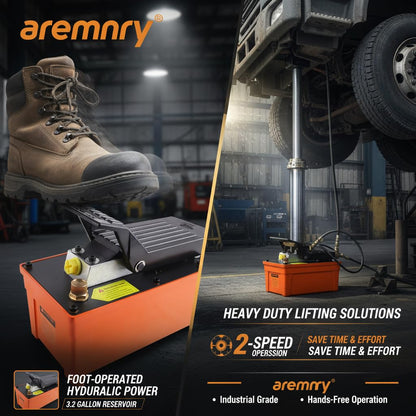 Aremnry 10,000 PSI Foot Operated Air/Hydraulic Pump, 98 in³ Oil Tank/1.6 L Heavy Duty Pneumatic Hydraulic Foot Pump with 1/4 NPT Air Inlet & 3/8 NPT Oil Outlet, for Presses, & Hydraulic Pullers
