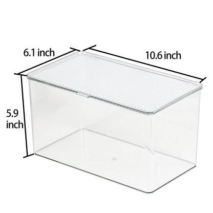 ZEXALOR Clear Plastic Storage Bin with Lid, Organizer for Pantry, Office, Bathroom, Kitchen, Snack, Tea Bag, Coffee Container (Large)