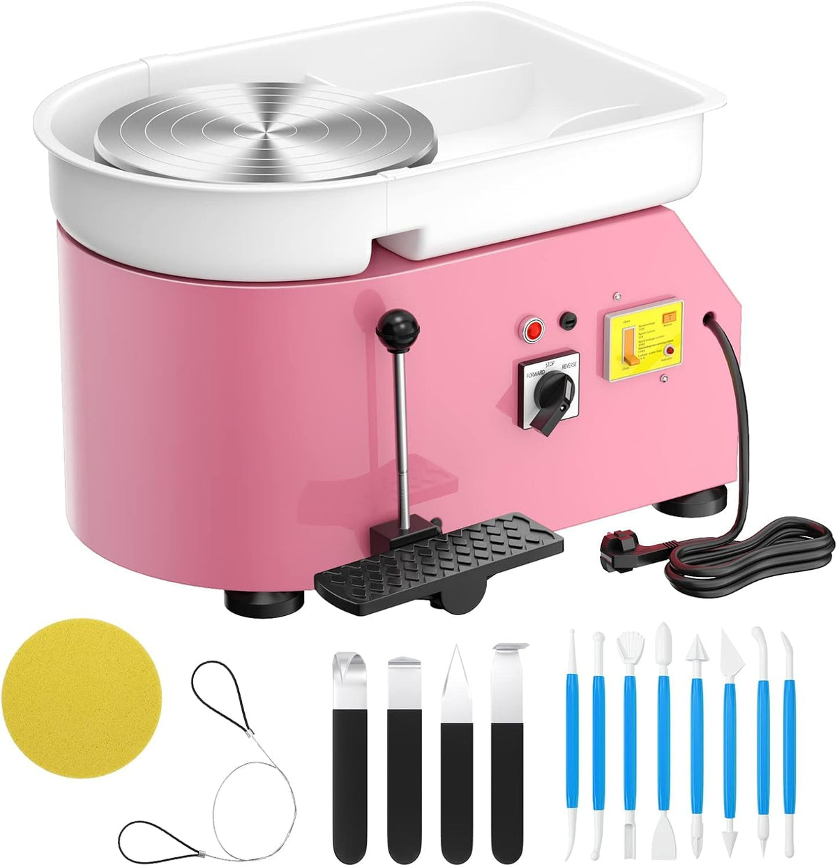 Pottery Wheel Pottery Forming Machine 25CM 350W Electric Pottery Wheel with Foot Pedal DIY Clay Tool Ceramic Machine Work Clay Art Craft (Pink)