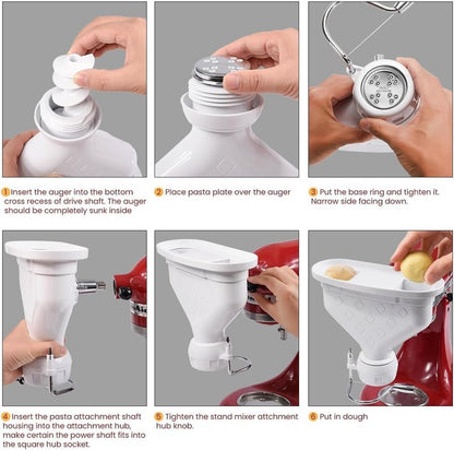 Kainasch 6-Piece Pasta Maker Attachment for KitchenAid Stand Mixer, Heavy Duty Homemade Pasta Press with Dual Feed Ports, Includes 6 Shaping Discs, Dishwasher Safe & Easy Clean Accessories