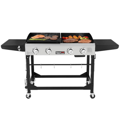 Royal Gourmet GD401 Portable Propane Gas Grill and Griddle Combo with Side Table | 4-Burner, Folding Legs,Versatile, Outdoor | Black 66 Inch