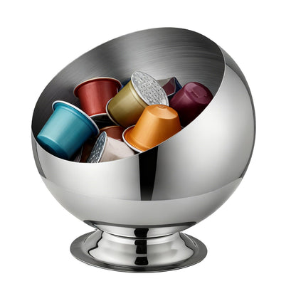 shoxil Coffee Pod Holder - Large Capacity Metal K Cup serve for Nespresso Pod Storage Container with Silver Finish, Multi-Use Creamer & Candy Bowl for Countertop, Coffee Bar Accessories(Silver)