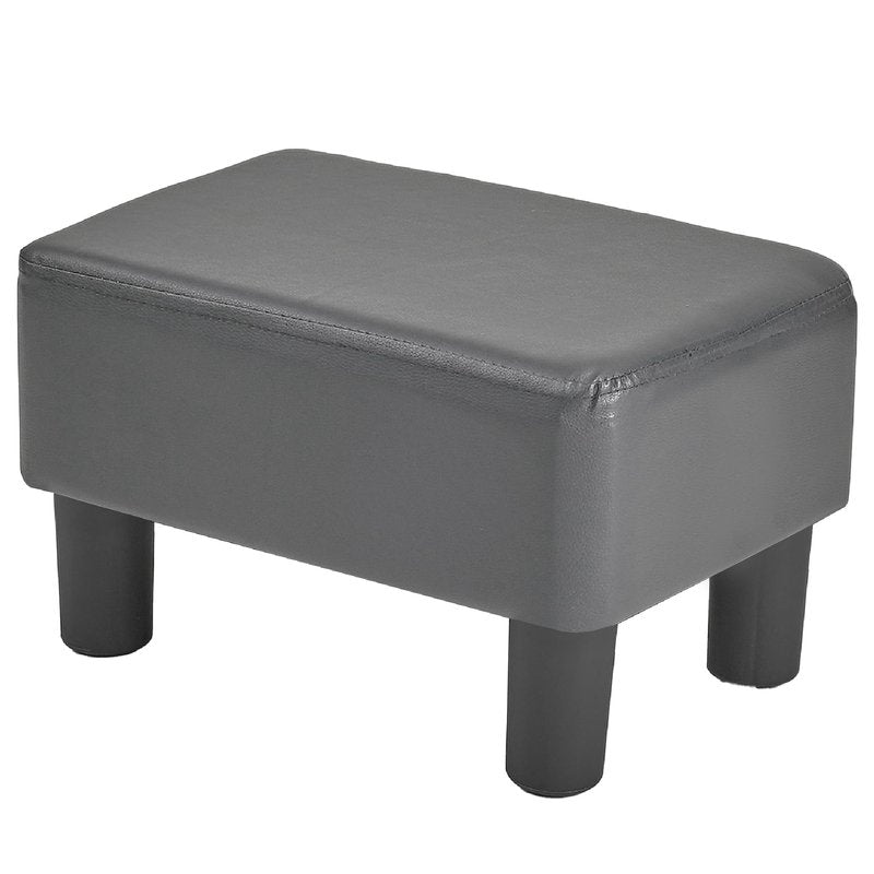 VECELO Small Foot Stool Ottoman, PU Foot Rest with Legs, Rectangle Footrest for Living Room Couch, Gray