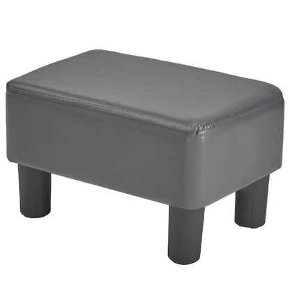 VECELO Small Foot Stool Ottoman, PU Foot Rest with Legs, Rectangle Footrest for Living Room Couch, Gray
