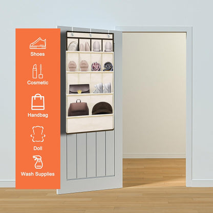 Over the Door Shoe Rack, Short Hanging Organizer with Large Deep Pockets for 14+ Pairs Shoes, Dorm Storage